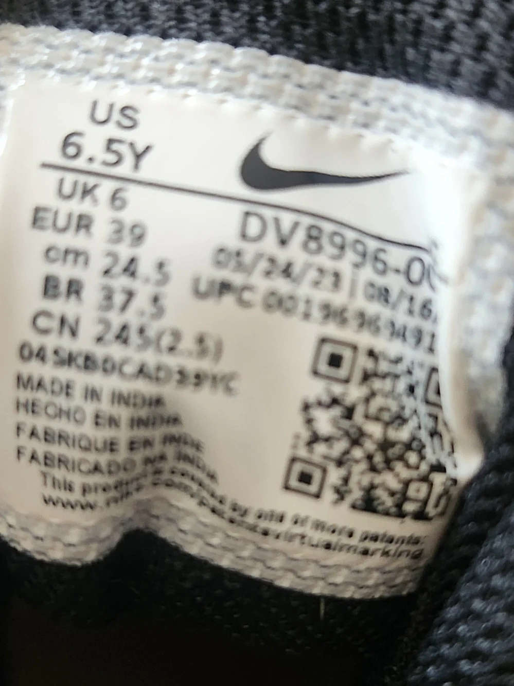 Nike 6.5Y  Black and Gold Velcro Athletic Sneakers